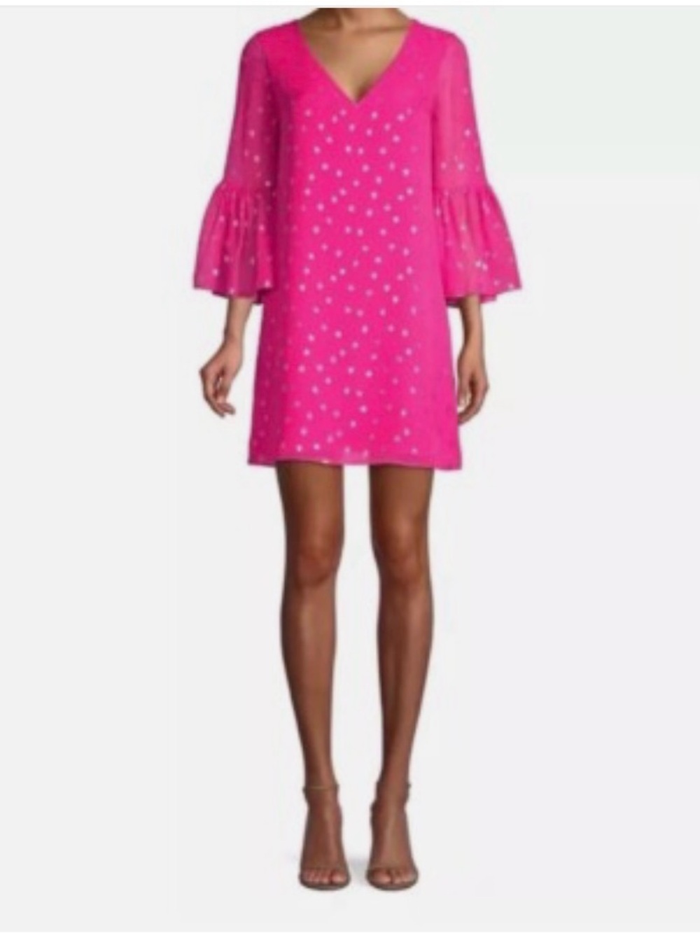 Lilly Pulitzer Bell Sleeve Caroline Tunic Dress in Piñata Pink with Starry Gold.